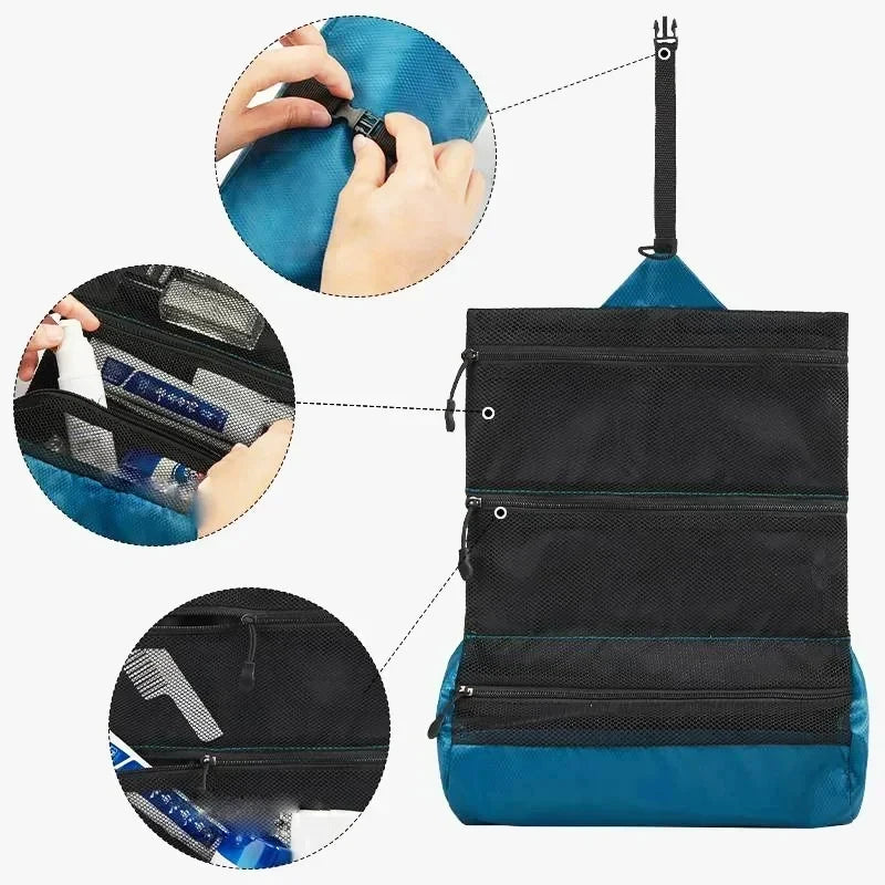 Trousse de toilette pliable de voyage étanche — Séparation humide et sèche, rangement maquillage