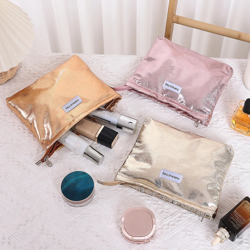 Trousse de Toilette Sequins Dorés – Organisateur Maquillage Portable