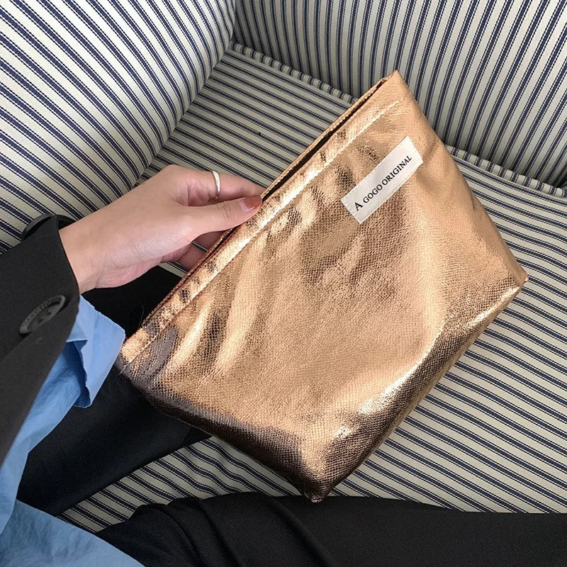 Trousse de toilette dorée et argentée – Étanche, pochette cosmétique voyage