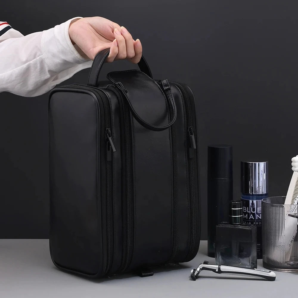 Trousse de Toilette PU à Poches Multiples – Étanche & Suspendable