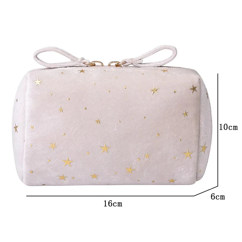 Trousse de Toilette Portable en Flanelle – Sac Cosmétique, Grande Capacité, Ciel Étoilé