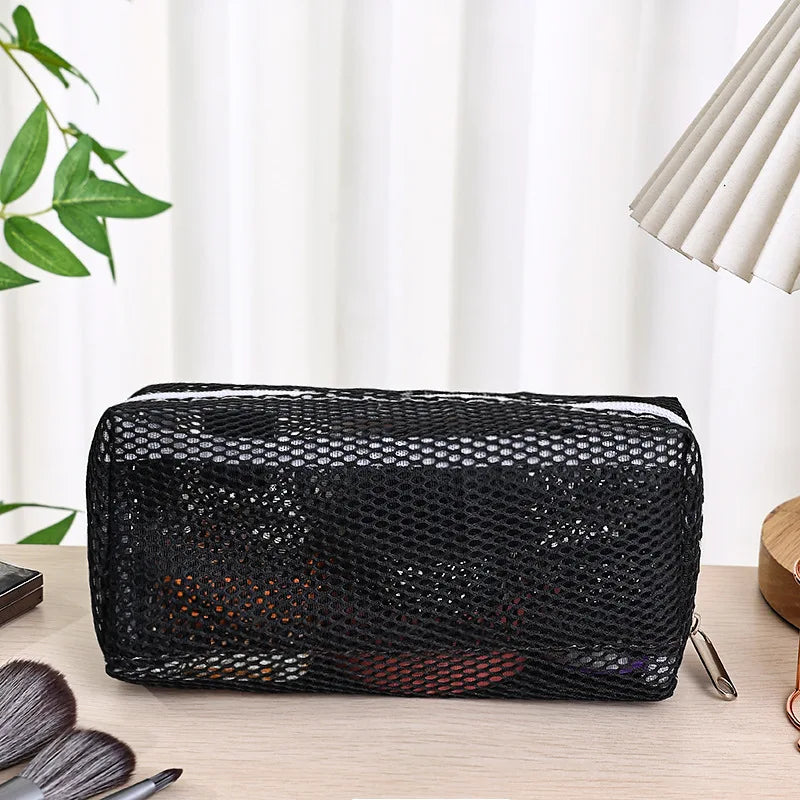 Trousse de toilette en mesh noir – Pochette maquillage zippée