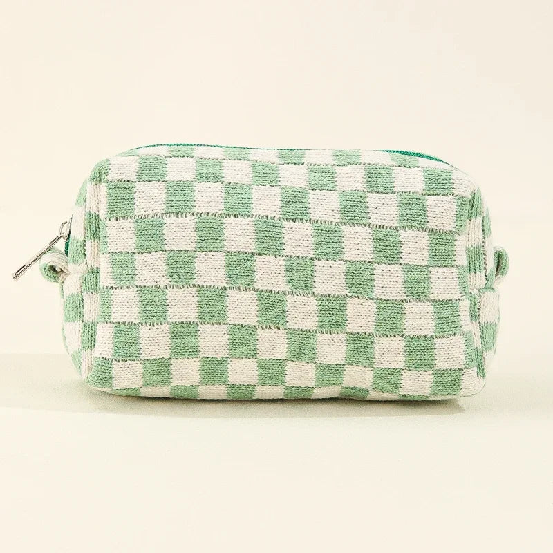 Trousse de Toilette Peluche à Carreaux Multicolores – Grande Capacité