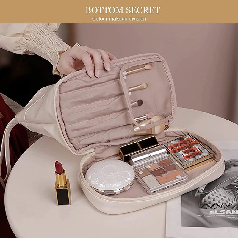 Trousse de Toilette Cuir Étanche Double-Couche – Maquillage Voyage