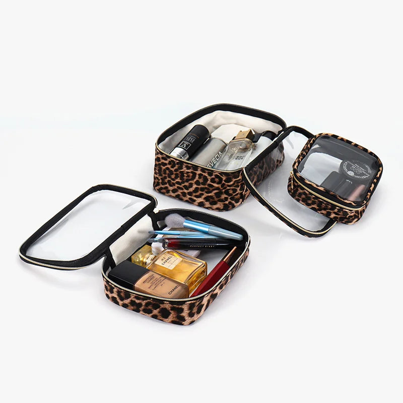 Trousse de Toilette Transparente Léopard – Grande Capacité avec Zip
