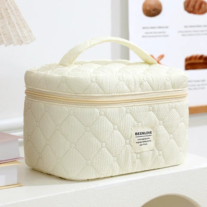 Trousse de Toilette Florale Matelassée — Ensemble de Trousses de Maquillage en Coton pour Femme