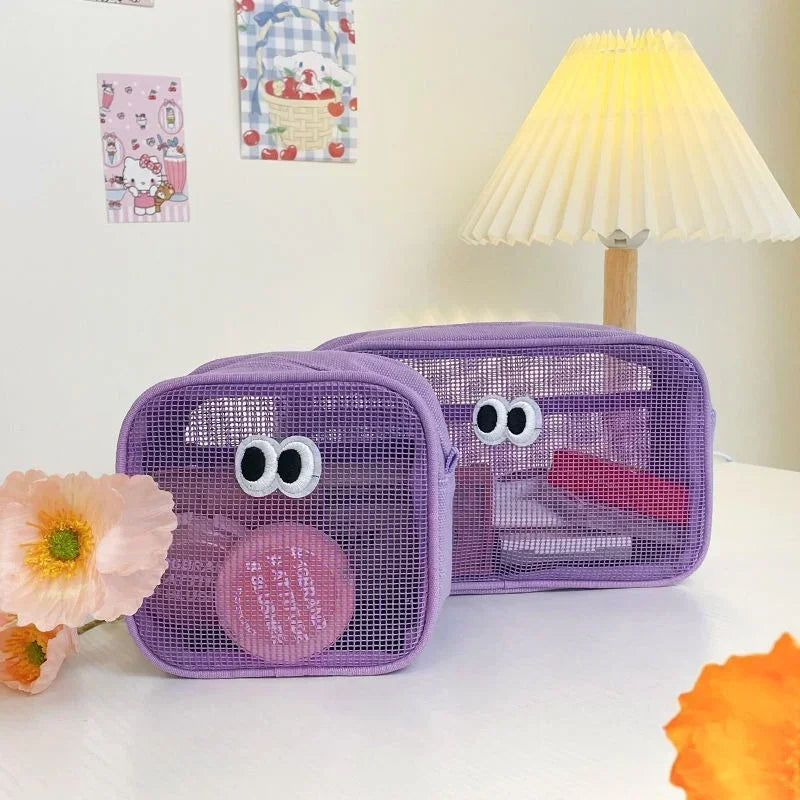 Trousse de Toilette Transparente en Maille – Maquillage Kawaii Couleurs Bonbon