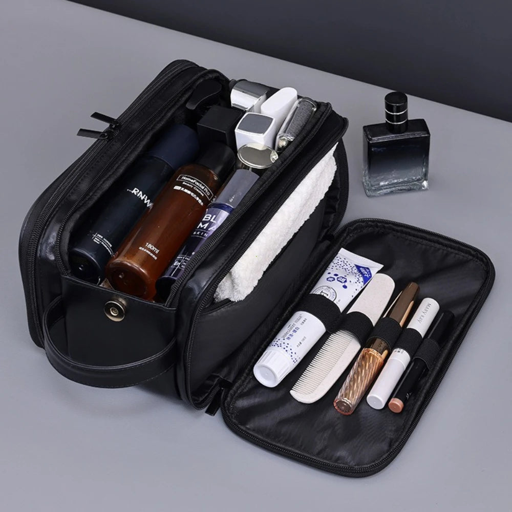 Trousse de Toilette PU à Poches Multiples – Étanche & Suspendable