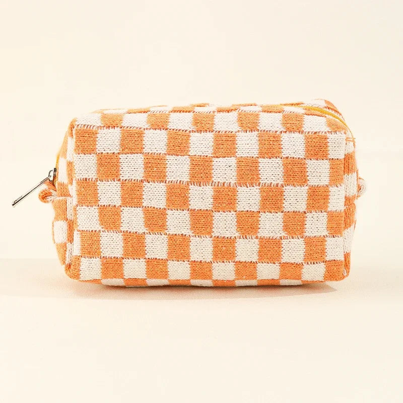 Trousse de Toilette Peluche à Carreaux Multicolores – Grande Capacité