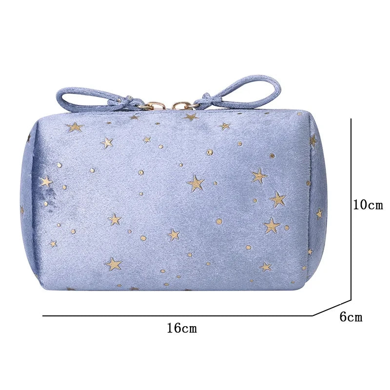 Trousse de Toilette Portable en Flanelle – Sac Cosmétique, Grande Capacité, Ciel Étoilé