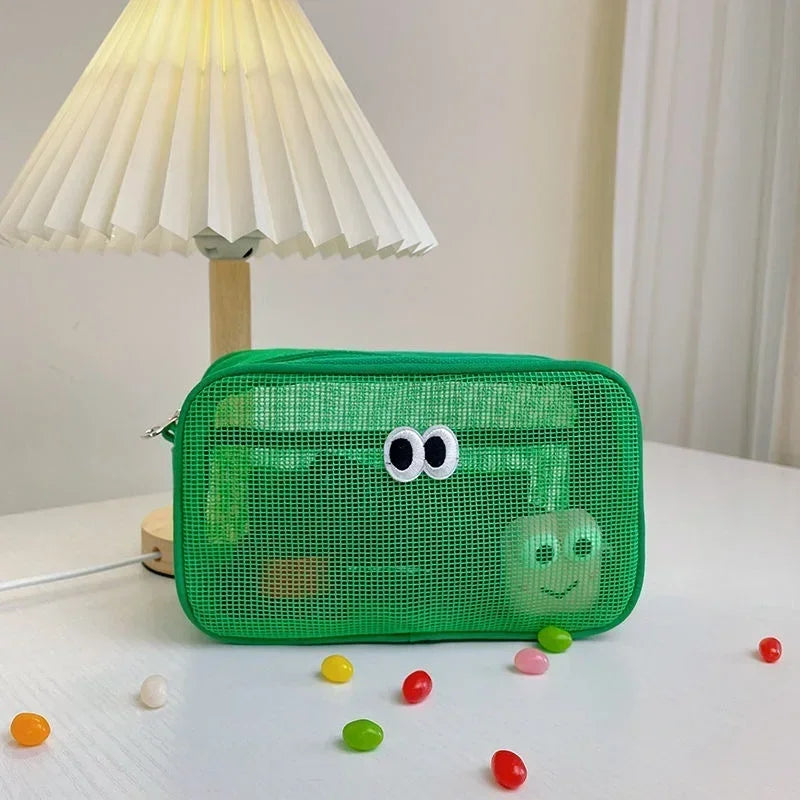 Trousse de Toilette Transparente en Maille – Maquillage Kawaii Couleurs Bonbon