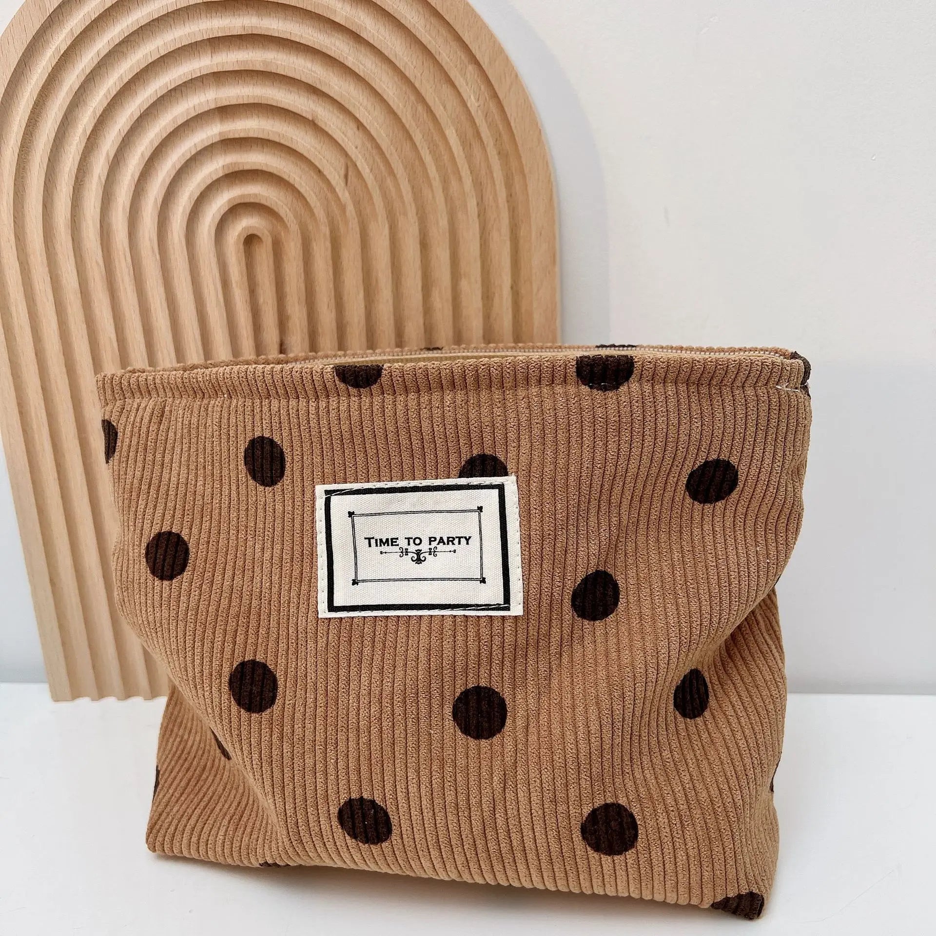 Trousse Dot Retro – Étui maquillage en velours côtelé, vintage et portable