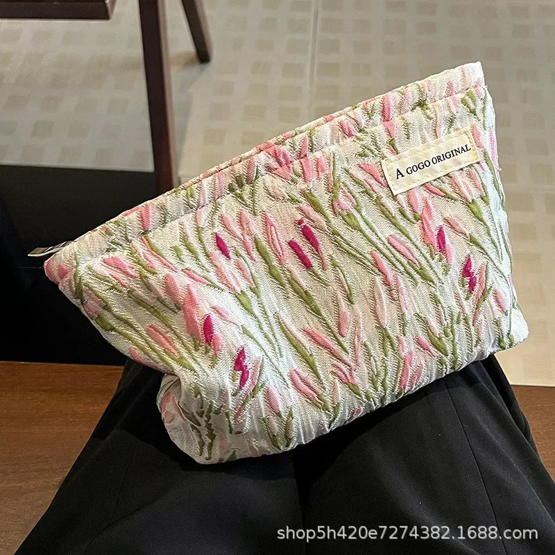 Trousse de Toilette Floral Relief – Grande Capacité, Zip