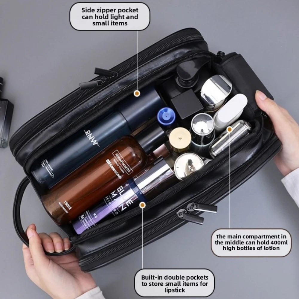 Trousse de Toilette PU à Poches Multiples – Étanche & Suspendable