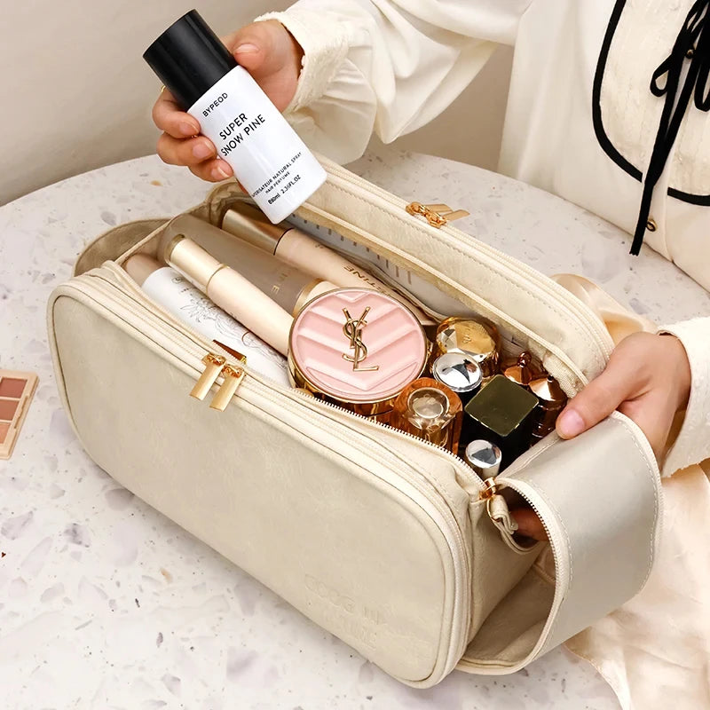 Trousse de toilette PU – Grande capacité, double zip