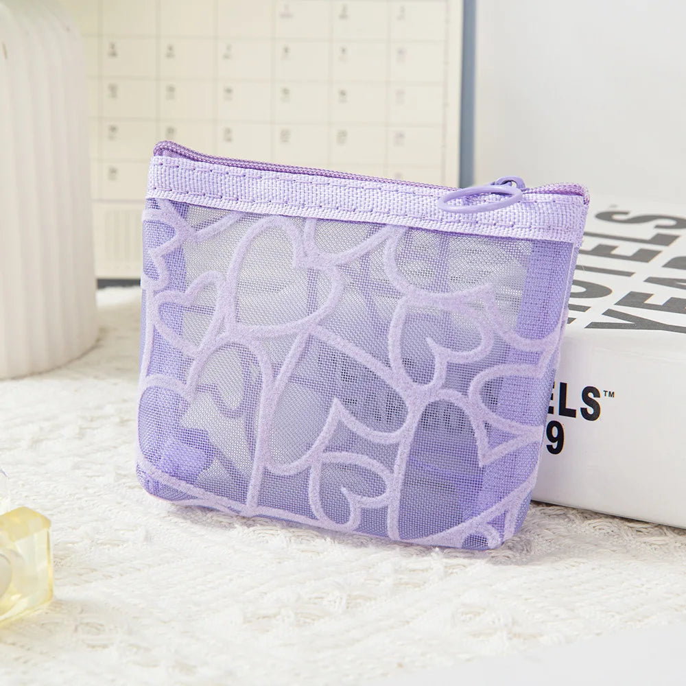 Trousse de Toilette Transparente Coeur – Mini Pochette Maquillage Zip