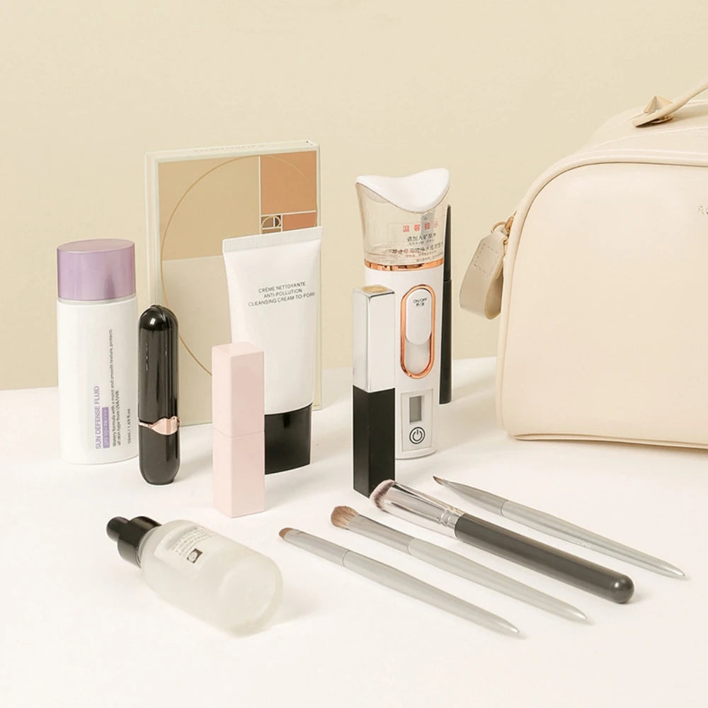 Trousse de Toilette PU Cuir – Ouverture Large, Grande Capacité, Organisateur Maquillage Portable