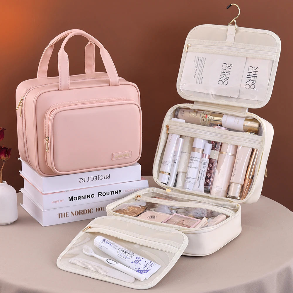 Trousse de toilette PU cuir - Grande capacité, Organisateur cosmétique de voyage