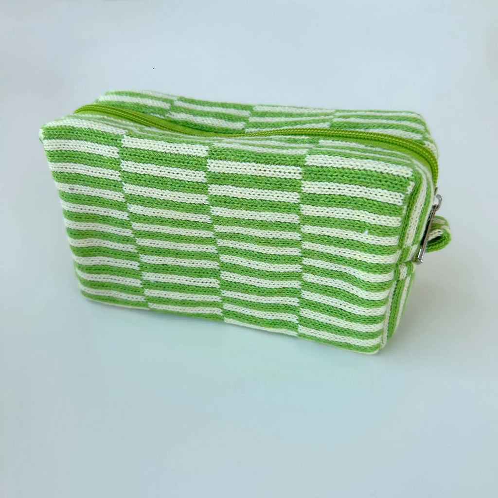Trousse de Toilette Peluche à Carreaux Multicolores – Grande Capacité