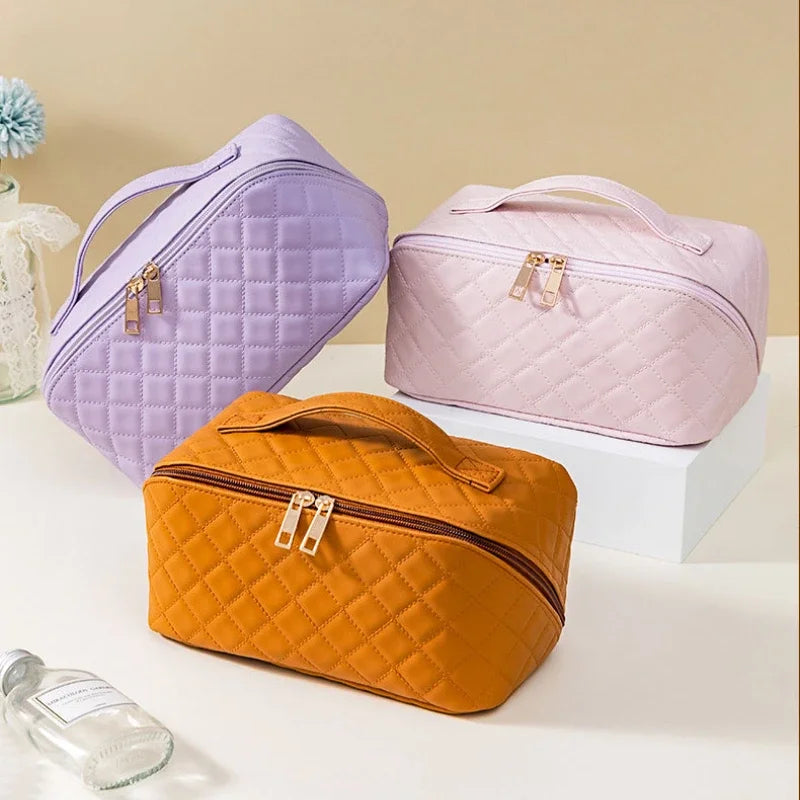 Trousse de Toilette PU Unie – Grande Capacité, Maquillage & Voyage