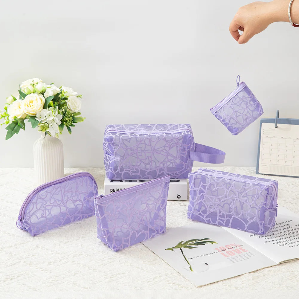 Trousse de Toilette Transparente Coeur – Mini Pochette Maquillage Zip