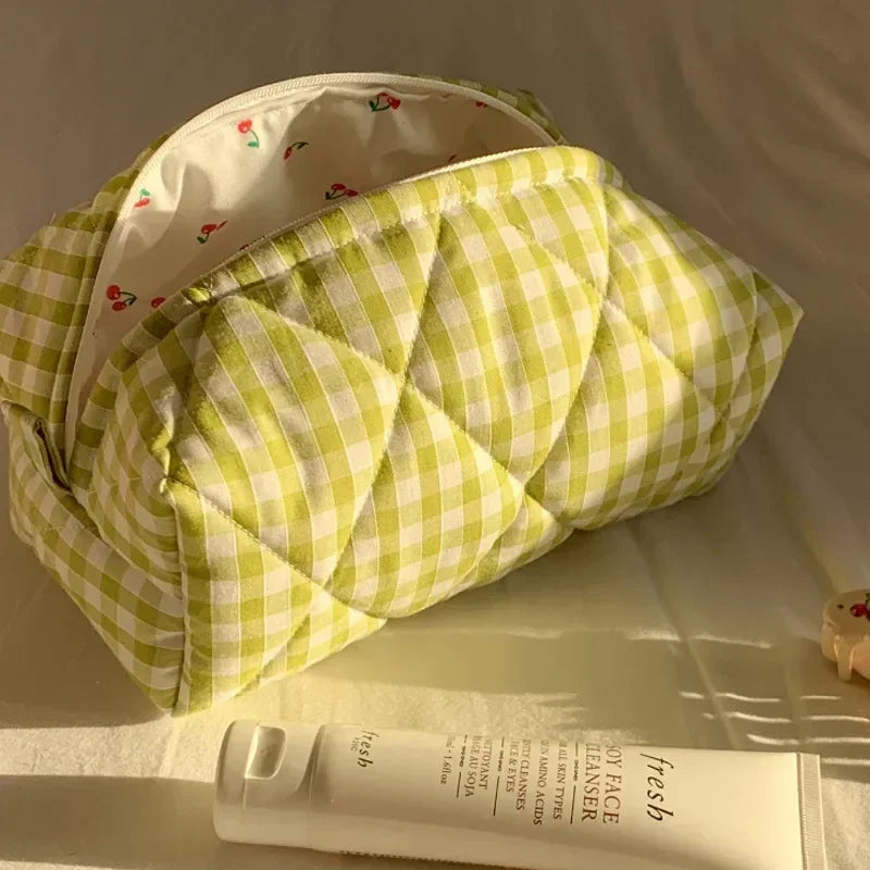 Trousse de Toilette Floral à Carreaux – Grande Capacité, Matelassée