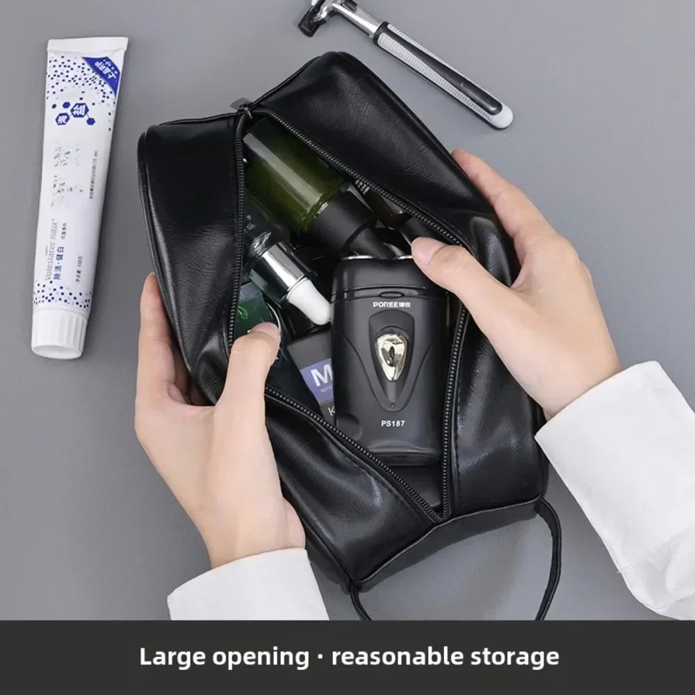 Trousse de Toilette Homme en Cuir – Sac de Voyage Portable, Grande Capacité