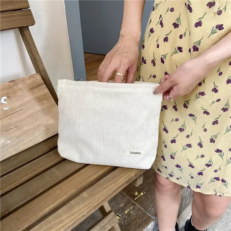 Trousse de Toilette Velours Côtelé – Grand Sac Cosmétique Voyage
