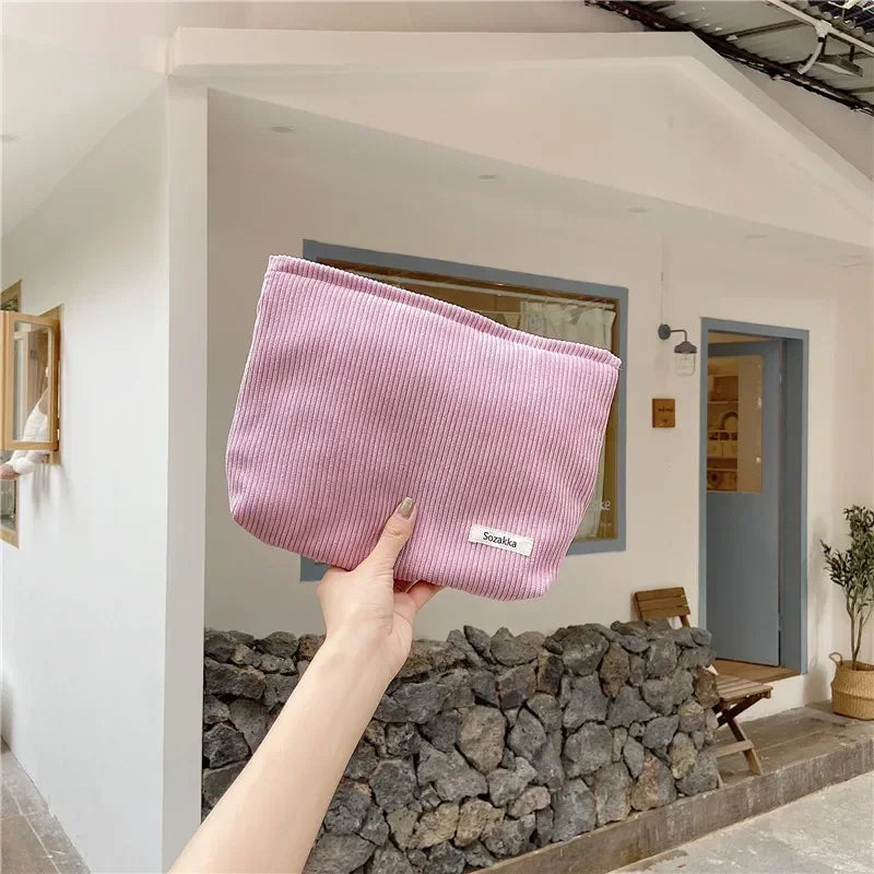 Trousse de Toilette Velours Côtelé – Grand Sac Cosmétique Voyage