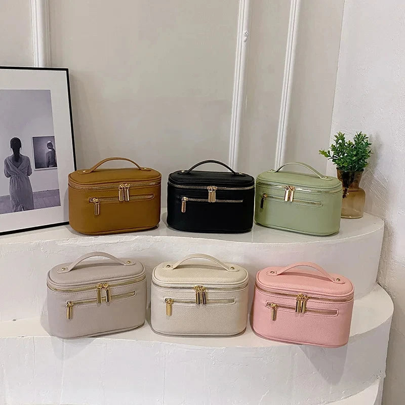 Trousse de toilette femme à double zip - Maquillage, cuir