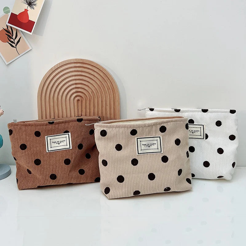 Trousse de toilette Dot Retro – Étui maquillage en velours côtelé, vintage et portable