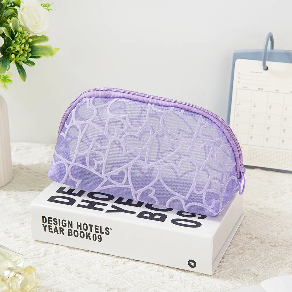 Trousse de Toilette Transparente Coeur – Mini Pochette Maquillage Zip
