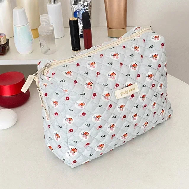 Trousse de Toilette Zippée en Coton – Grande Capacité