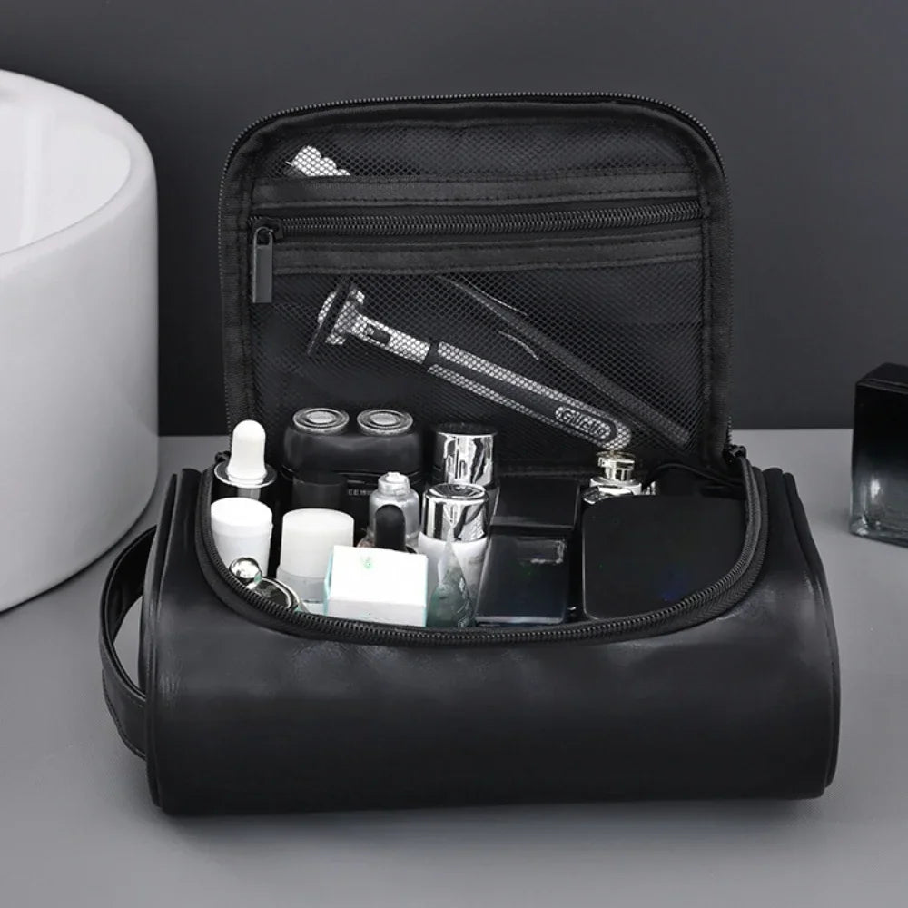 Trousse de Toilette PU Cuir Rétro Étanche – Voyage Unisexe