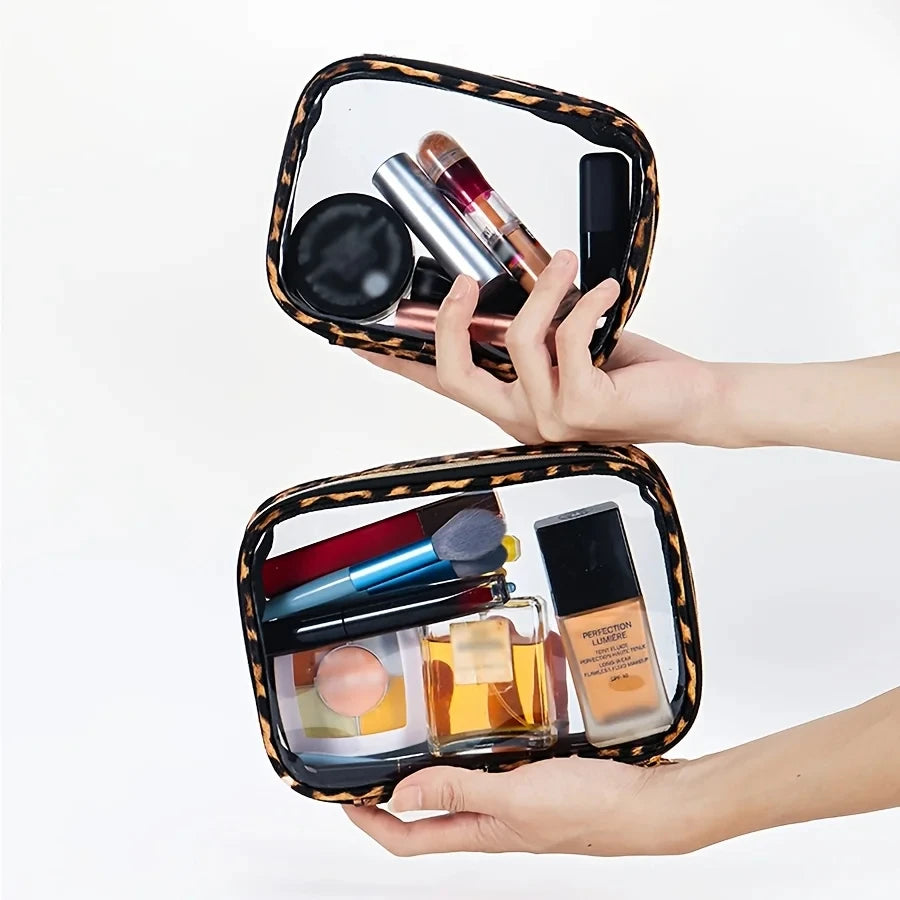Trousse de Toilette Transparente Léopard – Grande Capacité avec Zip