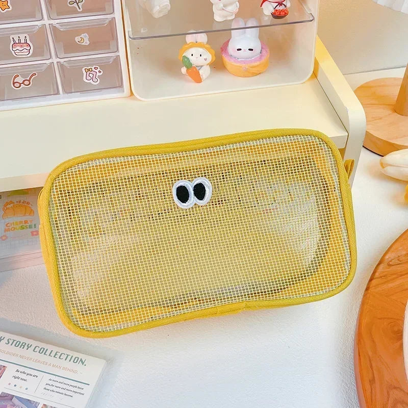 Trousse de Toilette Transparente en Maille – Maquillage Kawaii Couleurs Bonbon