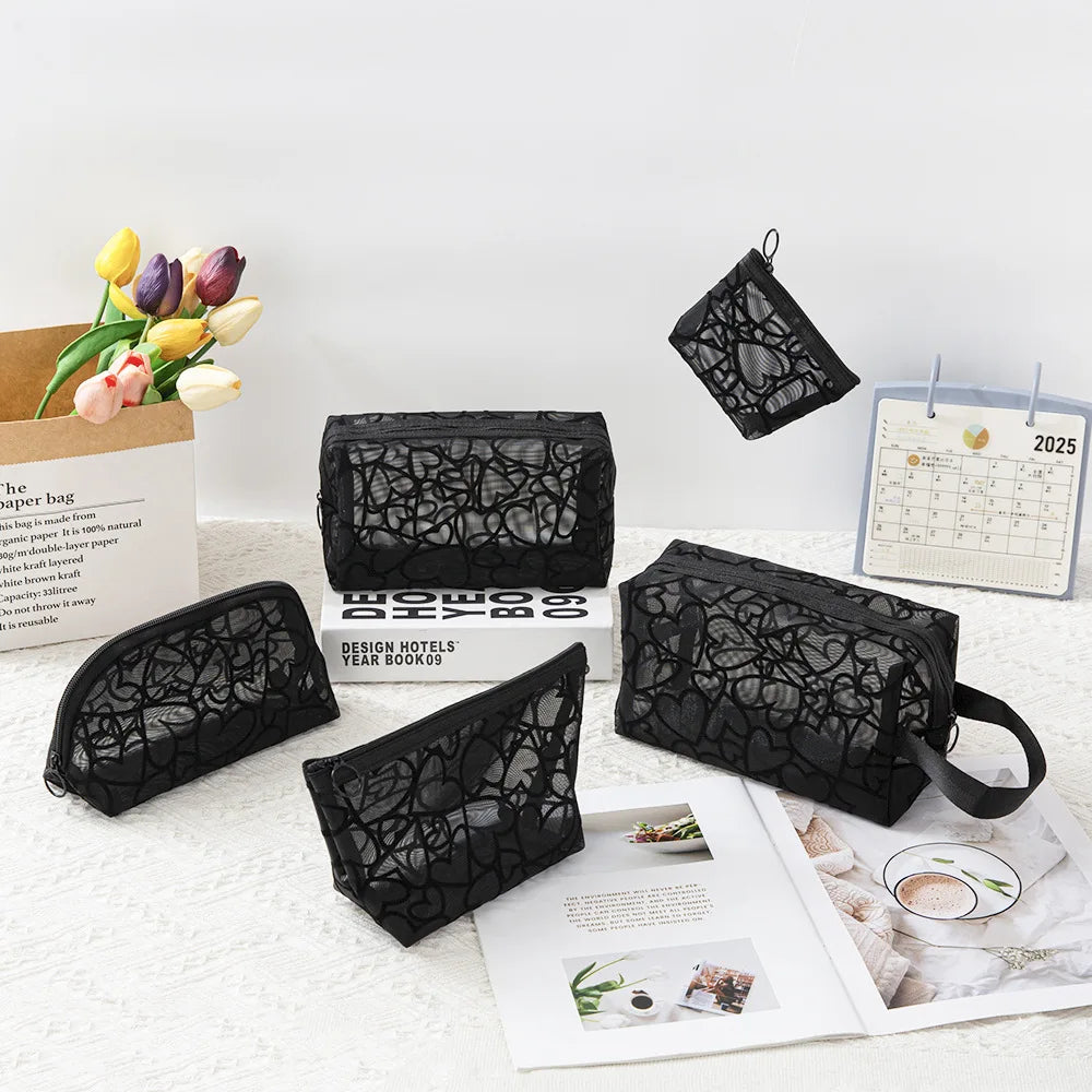 Trousse de Toilette Transparente Coeur pour Femme – Mini Pochette Maquillage Zip