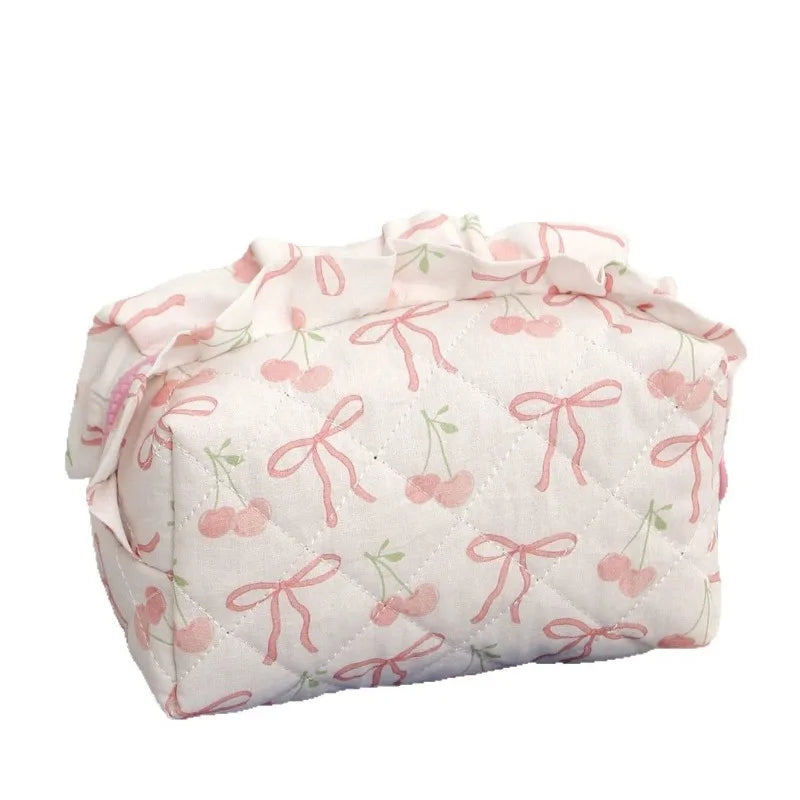 Trousse de Toilette Rose Motif Cerise – Grande Capacité, Organisateur de Maquillage, Voyage