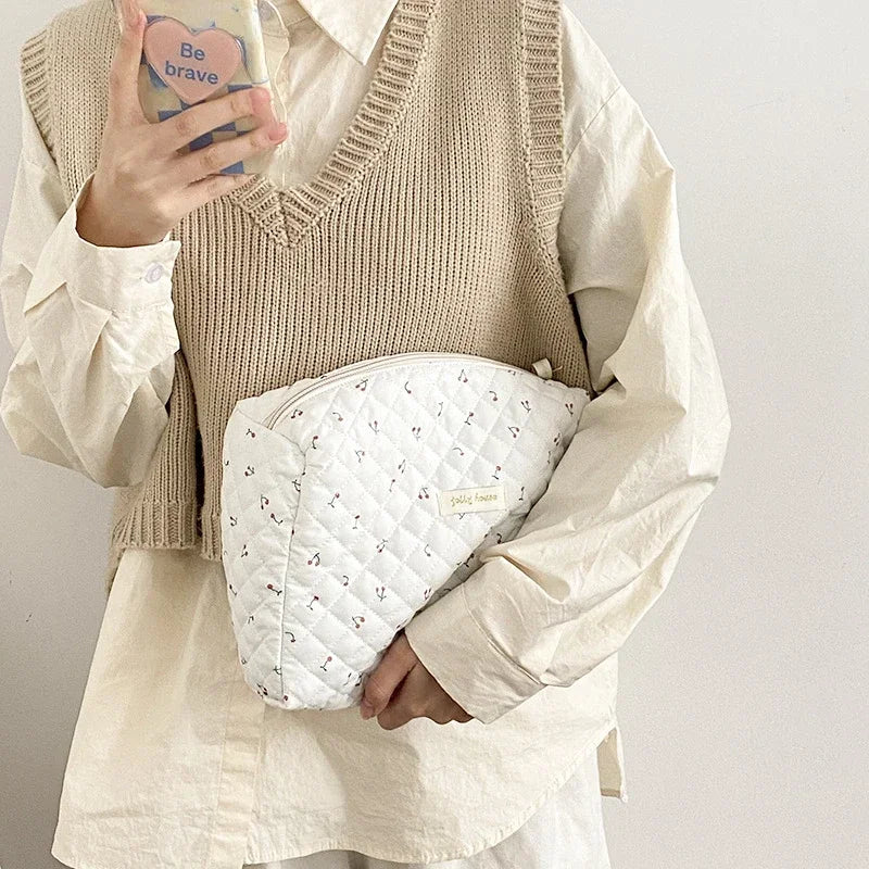 Trousse de Toilette Zippée en Coton – Grande Capacité