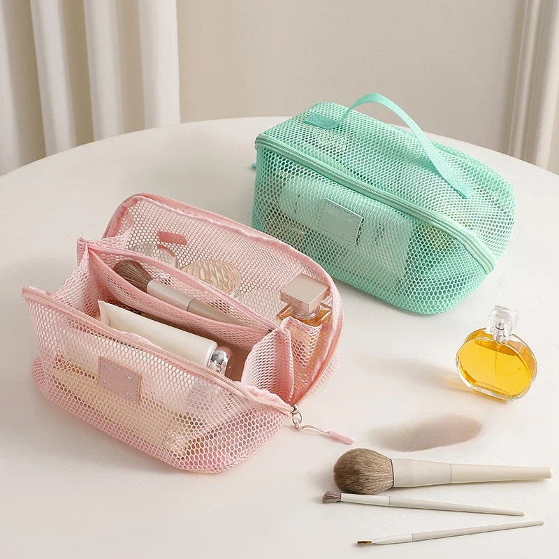 Trousse de toilette transparente en mesh – Grande capacité, Organisateur maquillage portable