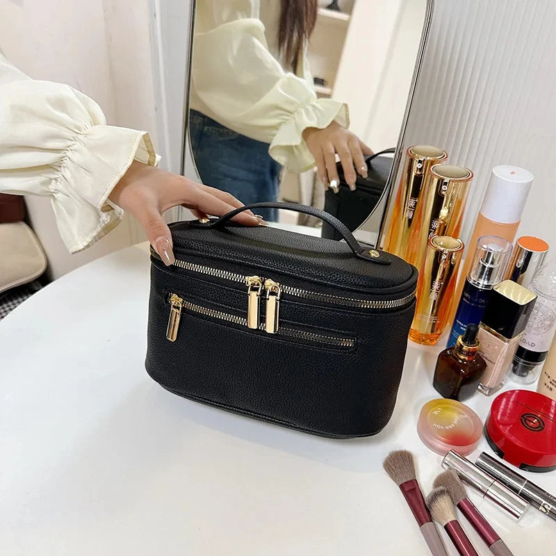 Trousse de toilette femme à double zip - Maquillage, cuir