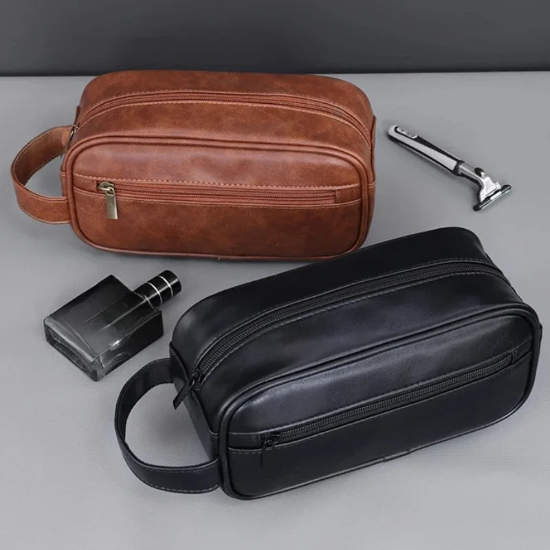 Trousse de Toilette Homme en Cuir - Sac de Voyage Portable, Grande Capacité, Multi-Poches