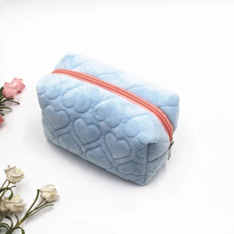 Trousse de Toilette Voyage Femme – Sac Maquillage Peluche Douce, Zippé