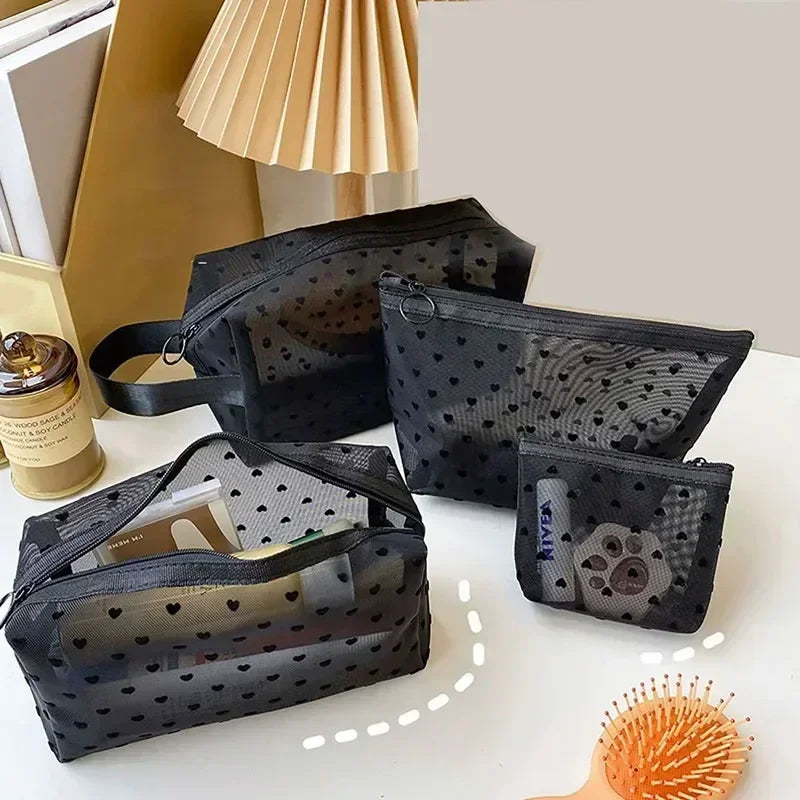 Trousse de Toilette Nylon Maille Cœur – Organisateur Maquillage Femme