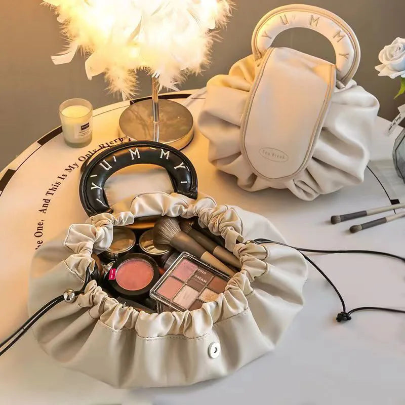 Trousse de Toilette PU Femme – Grande Capacité, Pochette à Cordon