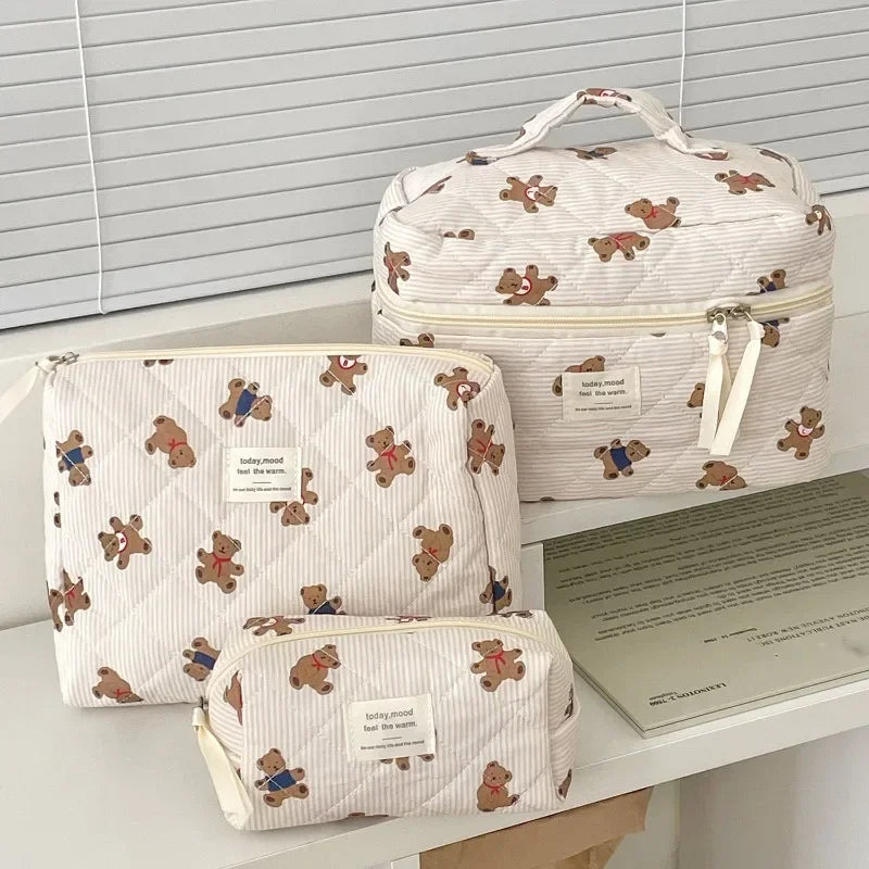 Trousse de Toilette Zip Femme – Ourson Dessin Animé, Grande Capacité, Matelassée