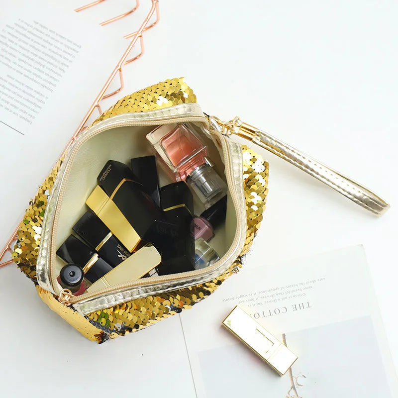 Trousse de Toilette Sequins Femme – Pochette Maquillage Personnalisée, Organisateur de Voyage