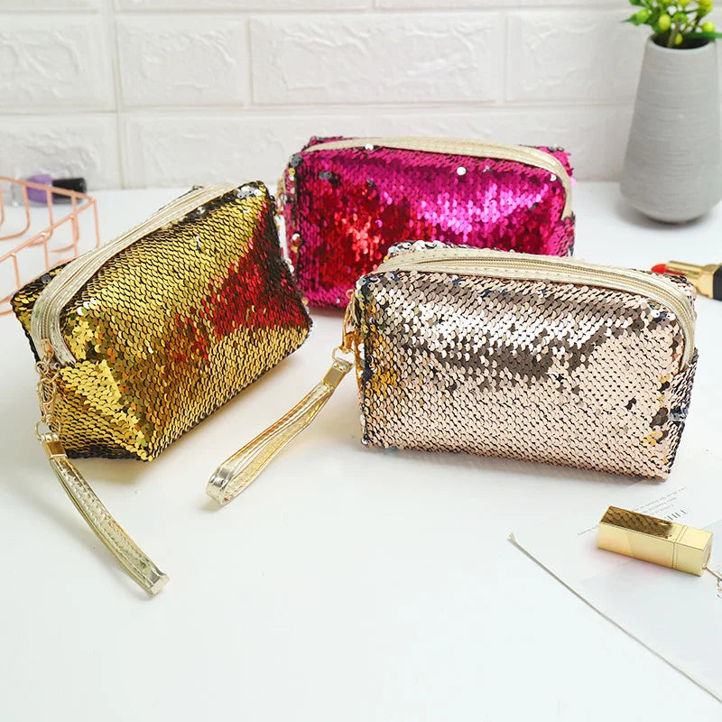 Trousse de Toilette Sequins Femme – Pochette Maquillage Personnalisée, Organisateur de Voyage