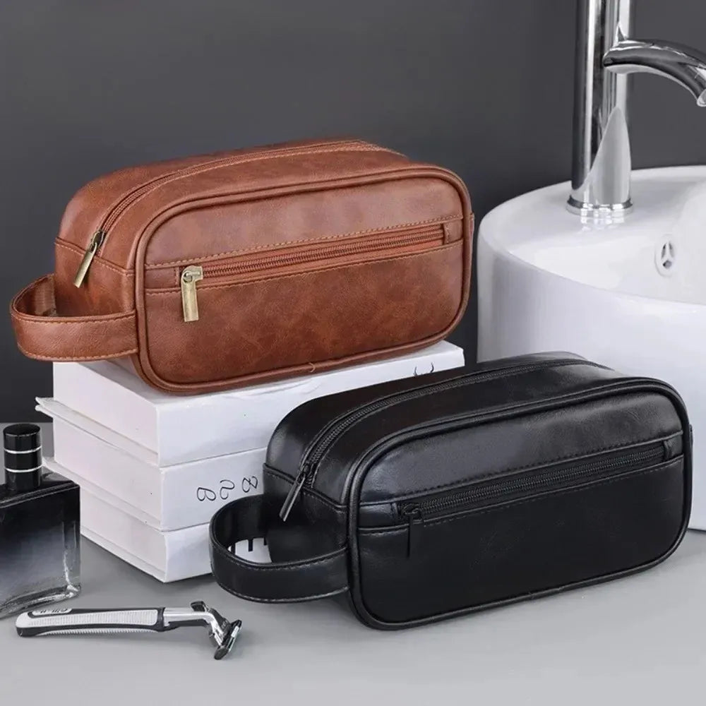 Trousse de Toilette Homme en Cuir – Sac de Voyage Portable, Grande Capacité