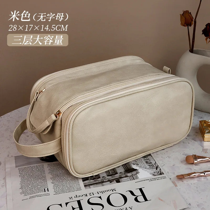 Trousse de toilette PU – Grande capacité, double zip